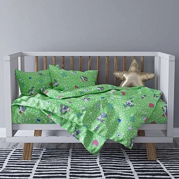 Детское постельное белье в кроватку бязь премиум / Зайки бело-зелёный